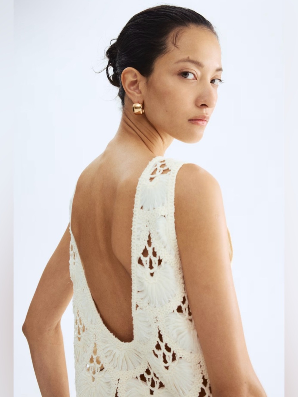 NWT H&M CREAM SCOOP-BACK CROCHET-LOOK TOP